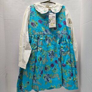 New ZYNO Girls Dress Embroidered Cottagecore 2pc Blue White Floral Style 581B 6X